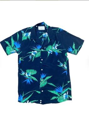 Sandro Navy Floral Short-Sleeve Button-Down Shirt